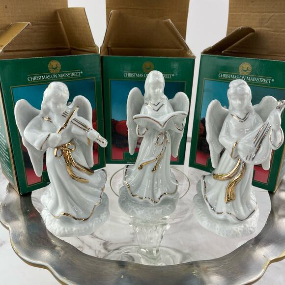 Christmas On Mainstreet Porcelain Angel Candleholders Set of 3 Musical Angels - Picture 12 of 14